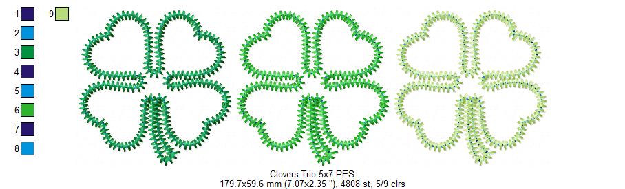 Matriz de Bordado Trevos da Sorte Trio – Aplique Zigzag