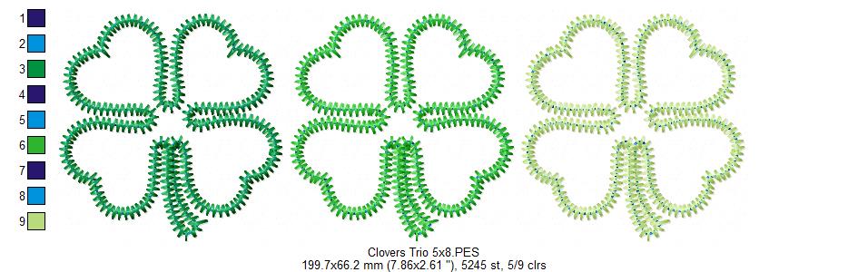Matriz de Bordado Trevos da Sorte Trio – Aplique Zigzag