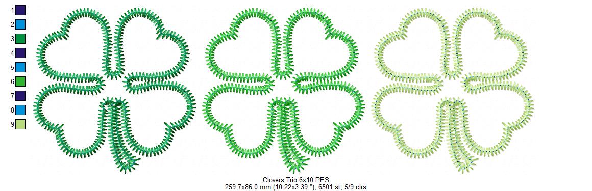 Matriz de Bordado Trevos da Sorte Trio – Aplique Zigzag