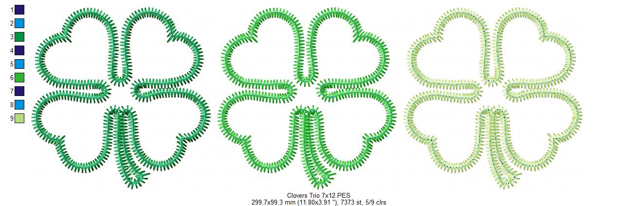 Matriz de Bordado Trevos da Sorte Trio – Aplique Zigzag