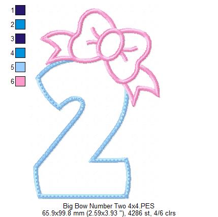 Matriz de Bordado Número 2 Decorado com Laço – Aplique