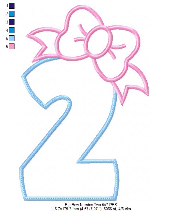 Matriz de Bordado Número 2 Decorado com Laço – Aplique