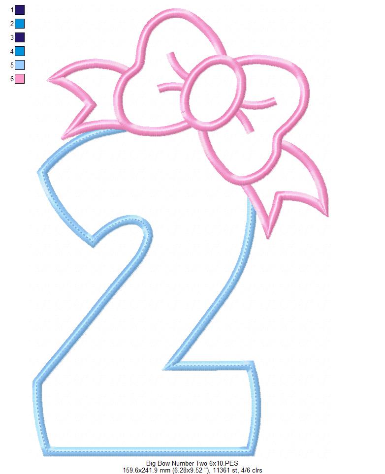 Matriz de Bordado Número 2 Decorado com Laço – Aplique