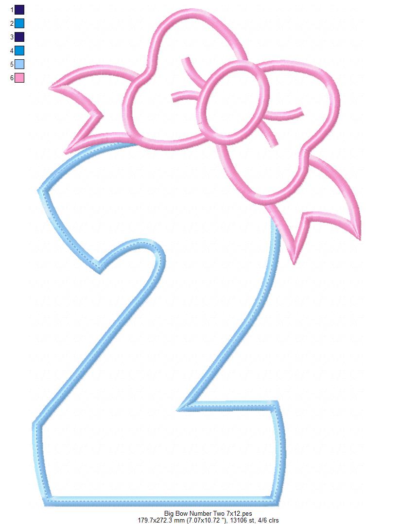Matriz de Bordado Número 2 Decorado com Laço – Aplique