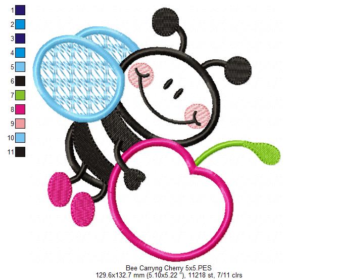 Matriz de Bordado Abelhinha com Cereja – Aplique