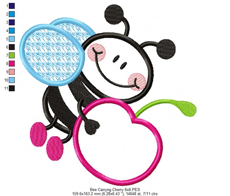 Matriz de Bordado Abelhinha com Cereja – Aplique