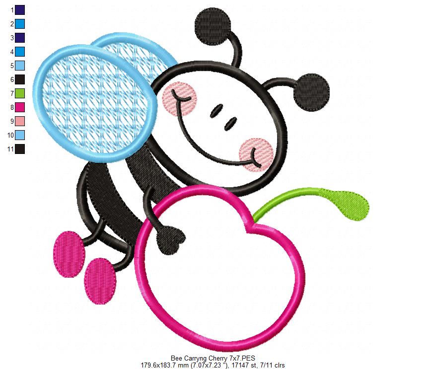 Matriz de Bordado Abelhinha com Cereja – Aplique