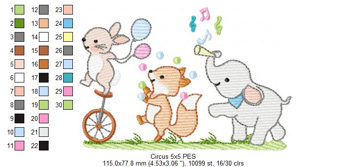 Matriz de Bordado Desfile de Animais Fofinhos – Ponto Rippled