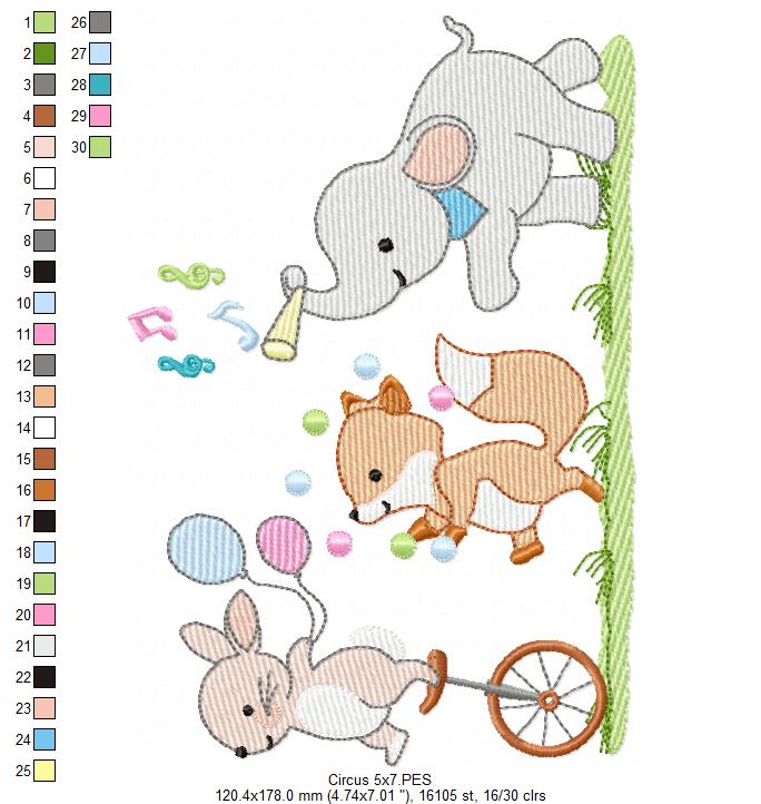 Matriz de Bordado Desfile de Animais Fofinhos – Ponto Rippled