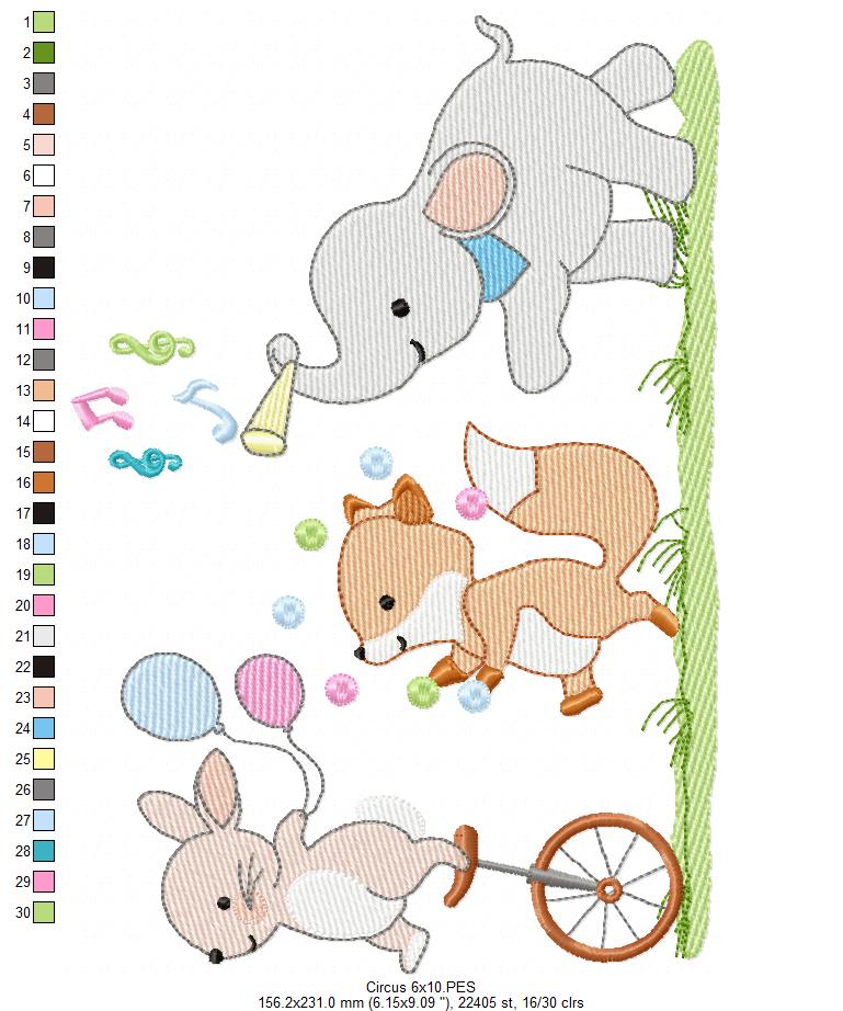 Matriz de Bordado Desfile de Animais Fofinhos – Ponto Rippled