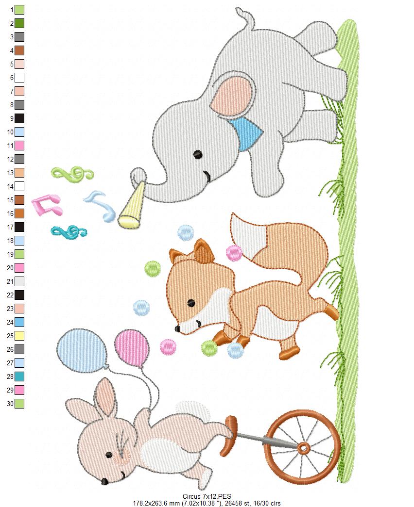 Matriz de Bordado Desfile de Animais Fofinhos – Ponto Rippled