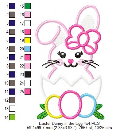 Matriz de Bordado Coelhinha na Casca com Ovinhos – Aplique