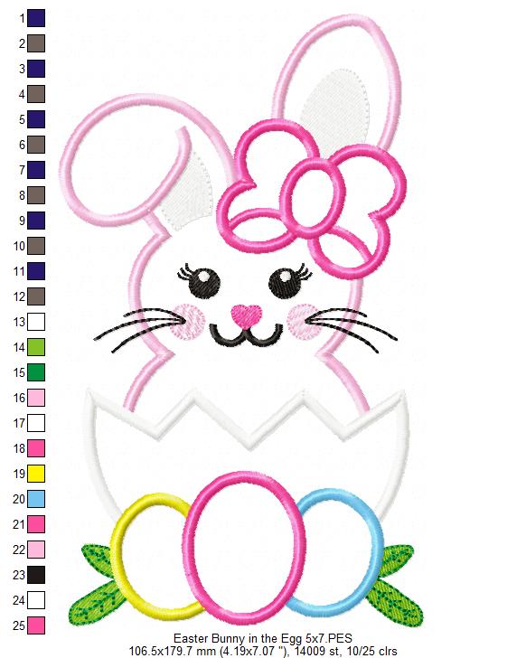 Matriz de Bordado Coelhinha na Casca com Ovinhos – Aplique