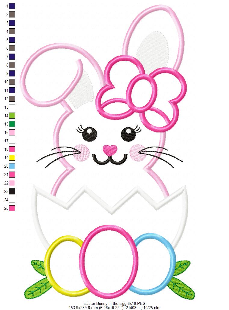 Matriz de Bordado Coelhinha na Casca com Ovinhos – Aplique