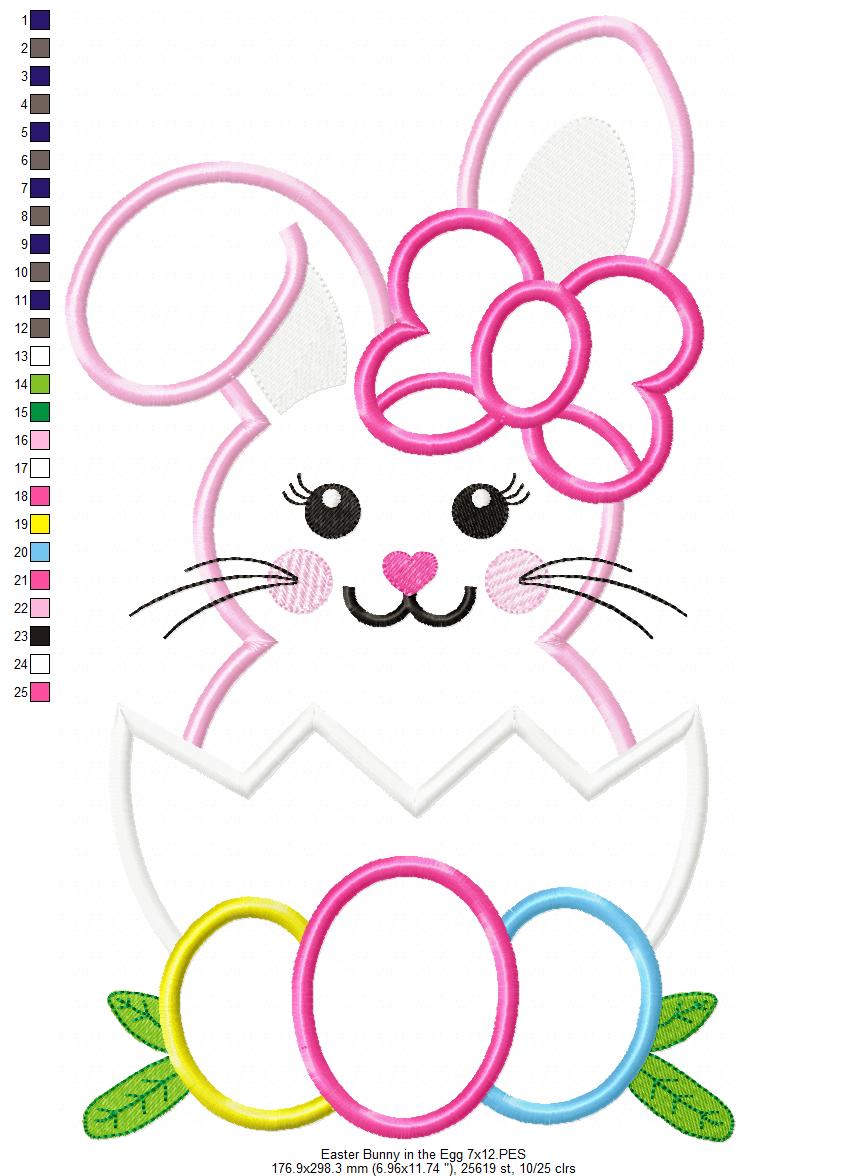 Matriz de Bordado Coelhinha na Casca com Ovinhos – Aplique