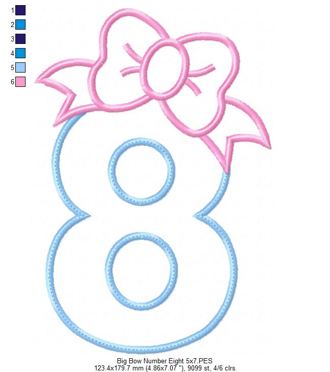 Matriz de Bordado Número 8 Decorado com Laço – Aplique