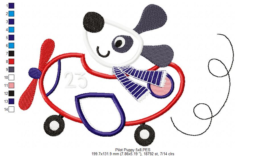 Matriz de Bordado Cachorrinho Aviador no Aviãozinho – Aplique