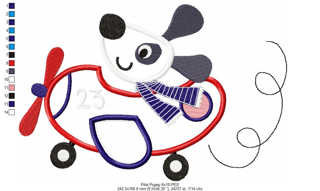 Matriz de Bordado Cachorrinho Aviador no Aviãozinho – Aplique