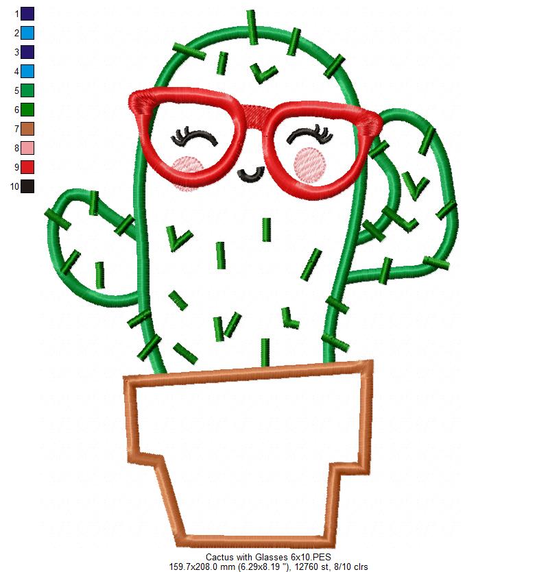 Matriz de Bordado Cacto Divertido com Óculos – Aplique