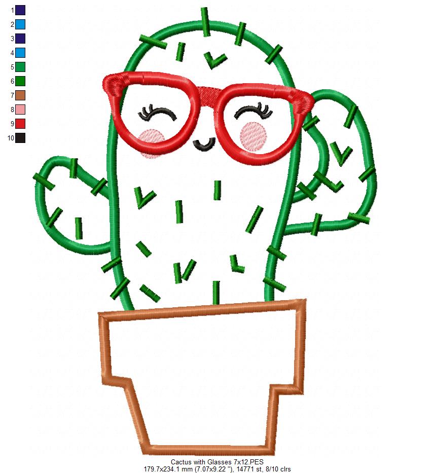 Matriz de Bordado Cacto Divertido com Óculos – Aplique
