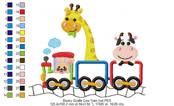 Matriz de Bordado Trenzinho Infantil com Bichinhos – Ponto Aplique