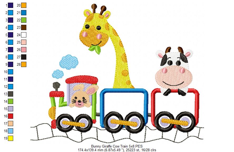 Matriz de Bordado Trenzinho Infantil com Bichinhos – Ponto Aplique