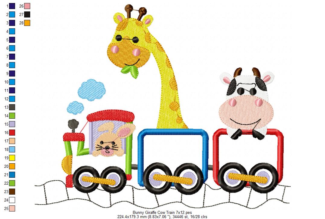 Matriz de Bordado Trenzinho Infantil com Bichinhos – Ponto Aplique