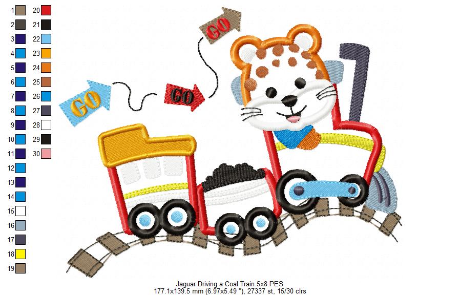 Matriz de Bordado Locomotiva Fofinha com Bichinho Safari – Ponto Aplique