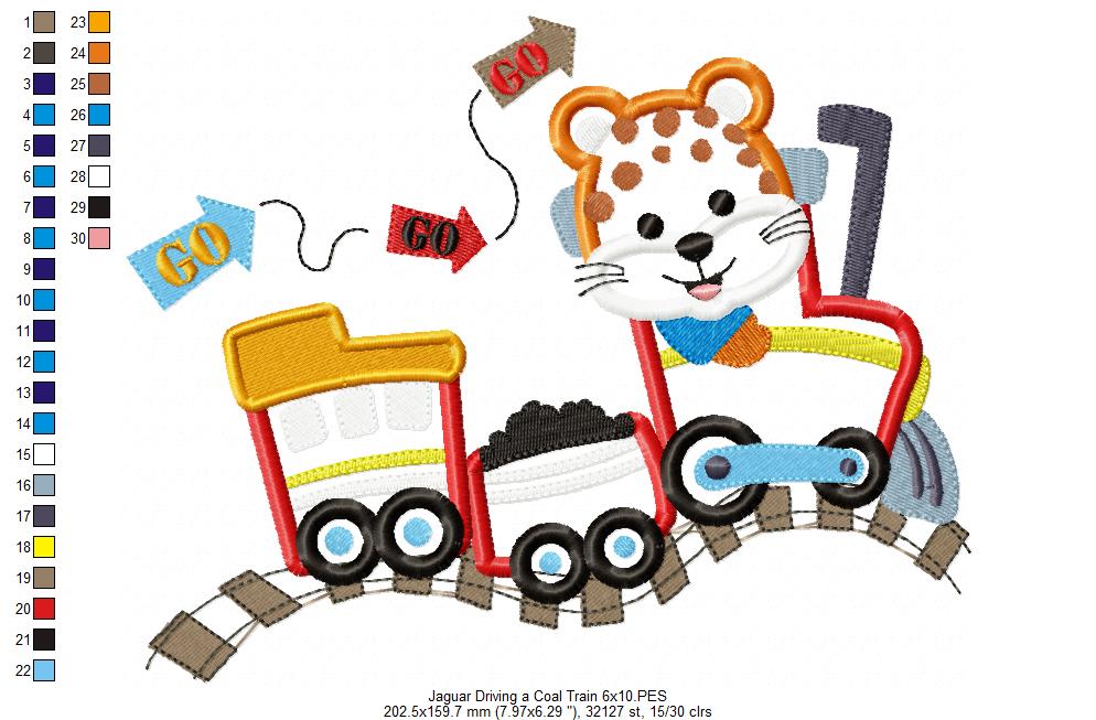 Matriz de Bordado Locomotiva Fofinha com Bichinho Safari – Ponto Aplique