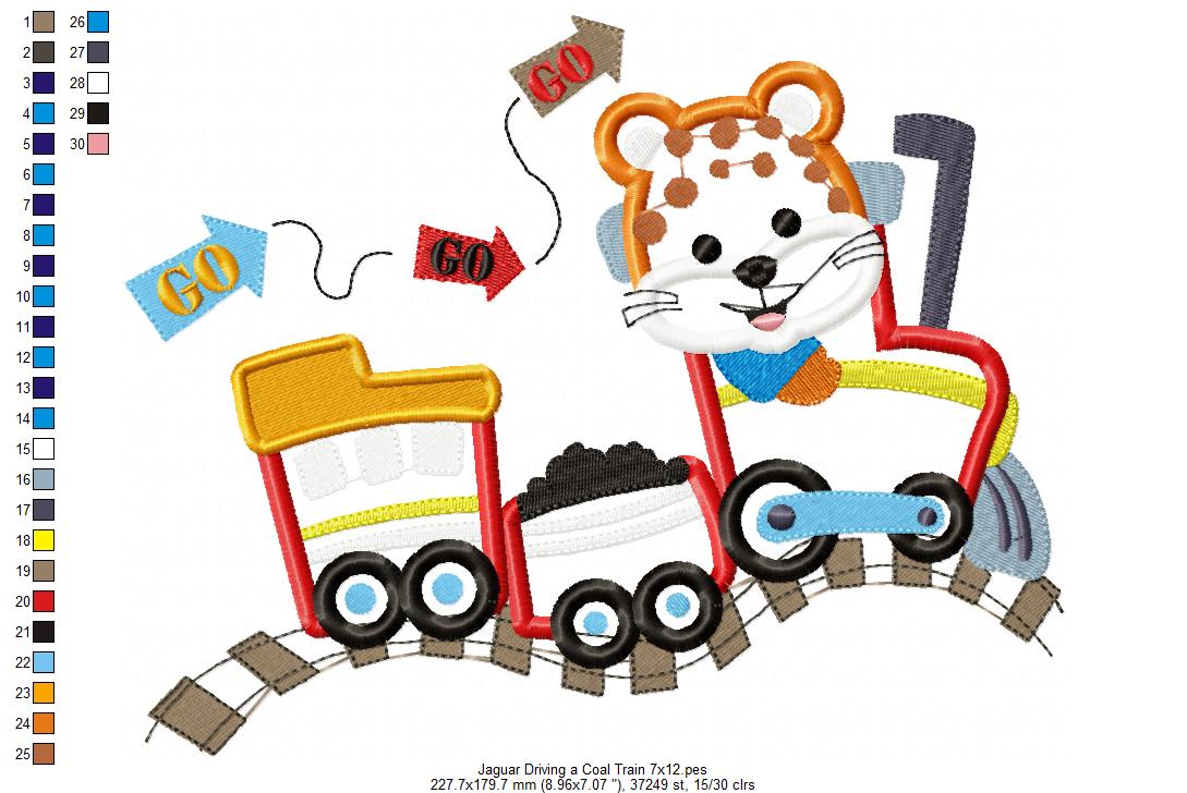 Matriz de Bordado Locomotiva Fofinha com Bichinho Safari – Ponto Aplique