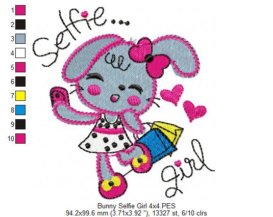 Matriz de Bordado Coelhinha Selfie Girl – Ponto Cheio