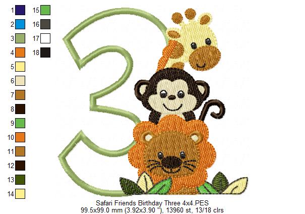 Matriz de Bordado Número 3 Safari Divertido – Ponto Aplique