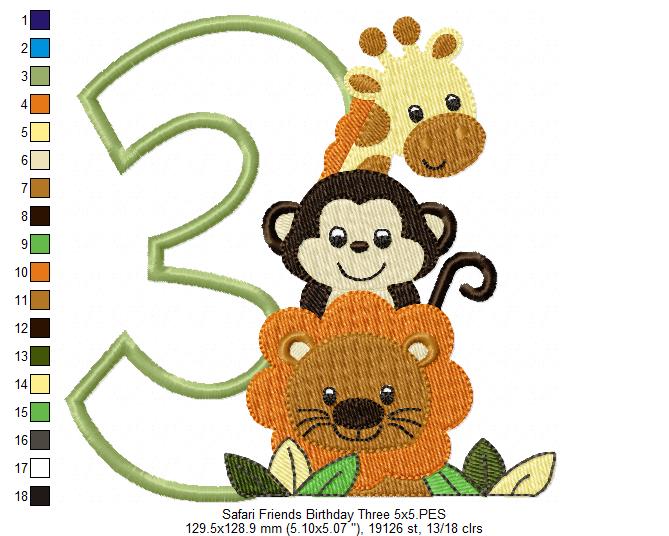 Matriz de Bordado Número 3 Safari Divertido – Ponto Aplique