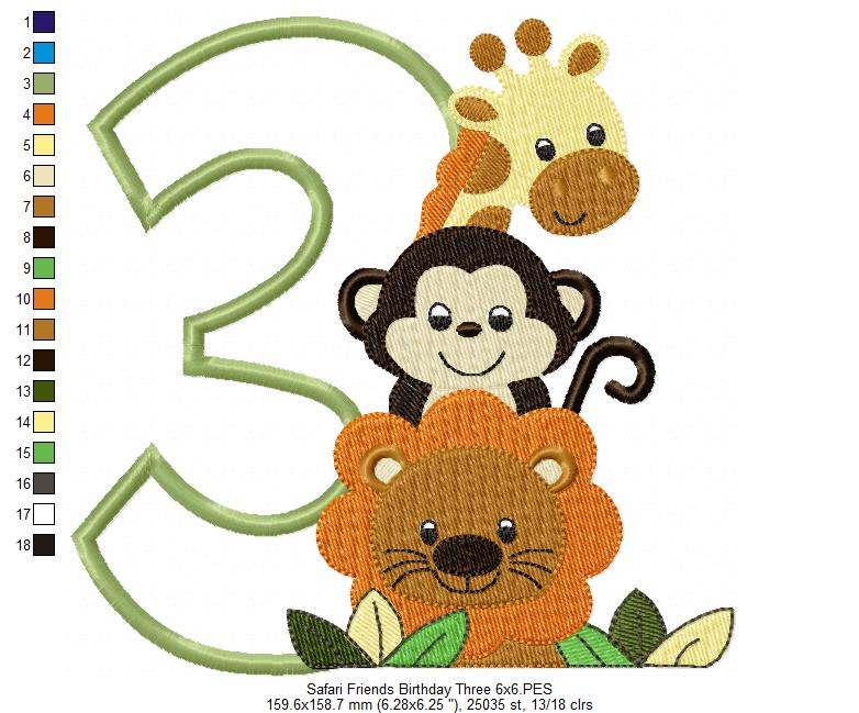 Matriz de Bordado Número 3 Safari Divertido – Ponto Aplique