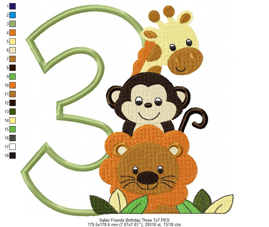 Matriz de Bordado Número 3 Safari Divertido – Ponto Aplique