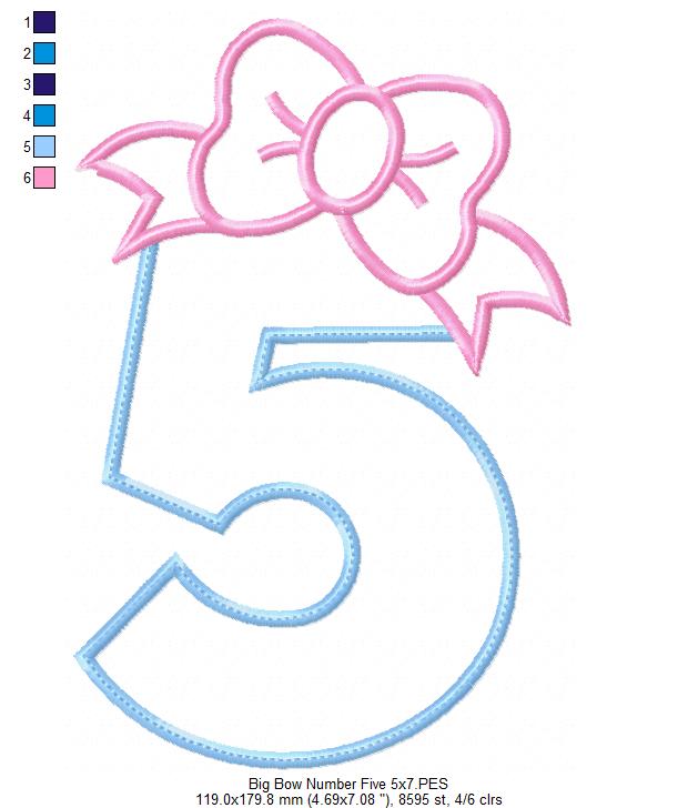 Matriz de Bordado Número 5 com Lacinho Fofo – Ponto Aplique