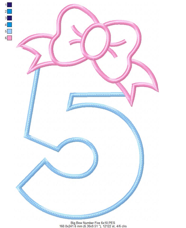 Matriz de Bordado Número 5 com Lacinho Fofo – Ponto Aplique