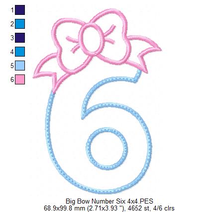 Matriz de Bordado Número 6 com Lacinho Fofo – Ponto Aplique