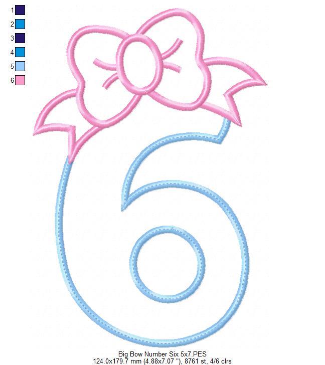 Matriz de Bordado Número 6 com Lacinho Fofo – Ponto Aplique
