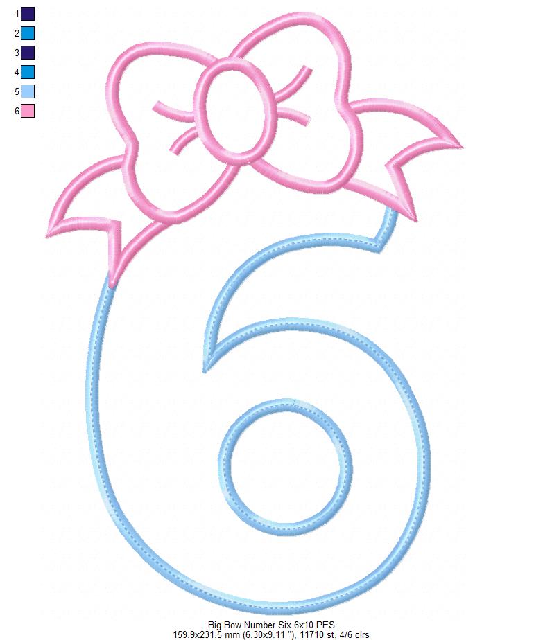 Matriz de Bordado Número 6 com Lacinho Fofo – Ponto Aplique
