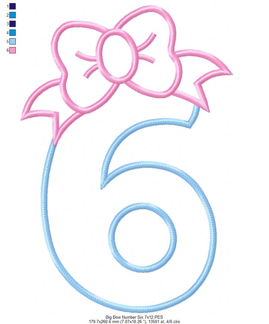 Matriz de Bordado Número 6 com Lacinho Fofo – Ponto Aplique