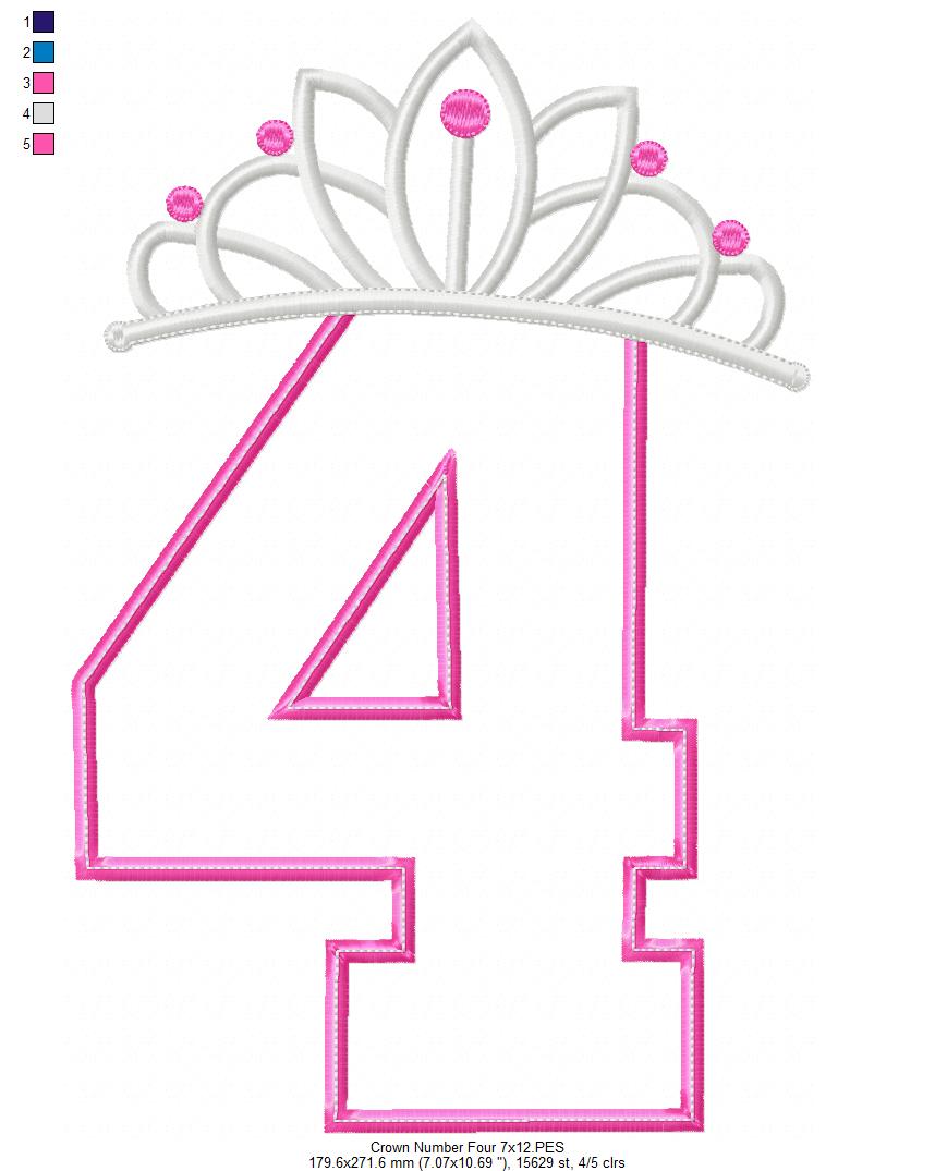 Matriz de Bordado Número 4 com Tiara de Princesa – Ponto Aplique