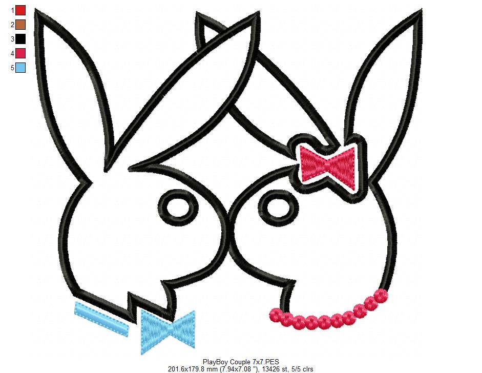 Matriz de Bordado Dupla de Coelhos com Estilo – Ponto Aplique