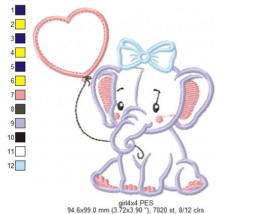 Matriz de Bordado Elefantinha com Balão – Aplique