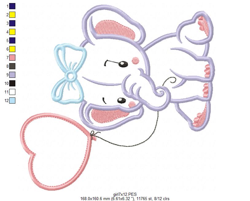 Matriz de Bordado Elefantinha com Balão – Aplique