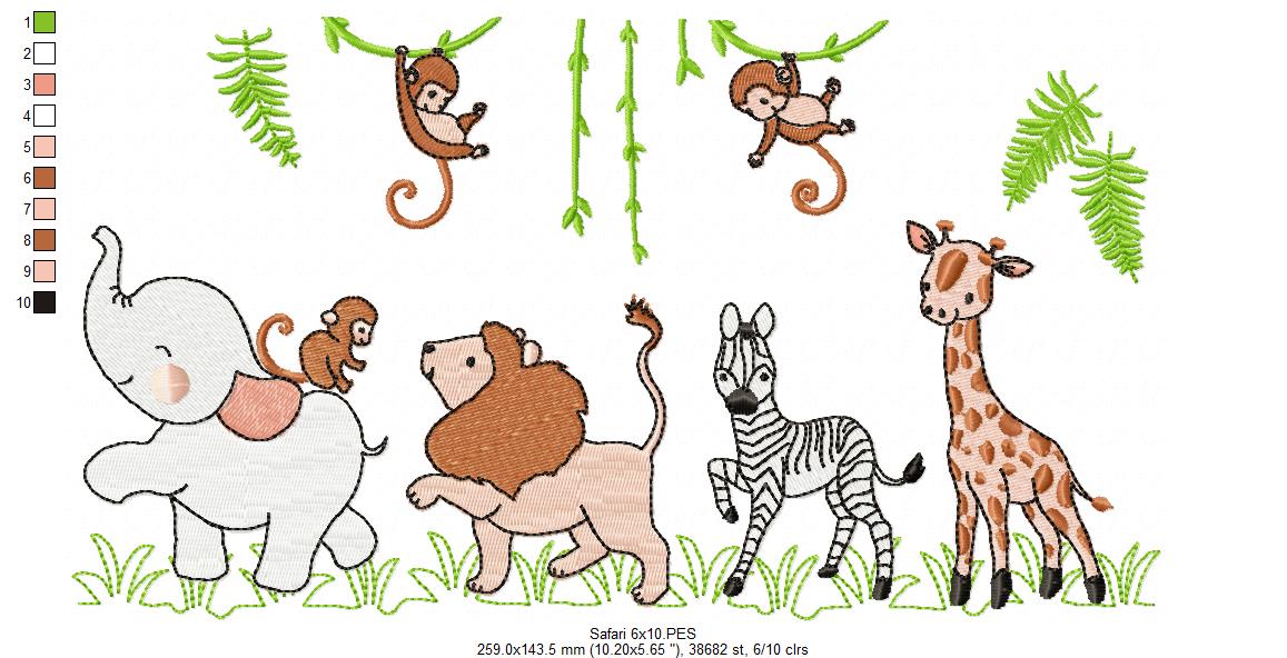 Matriz de Bordado Safari Animais da Selva Ponto Cheio