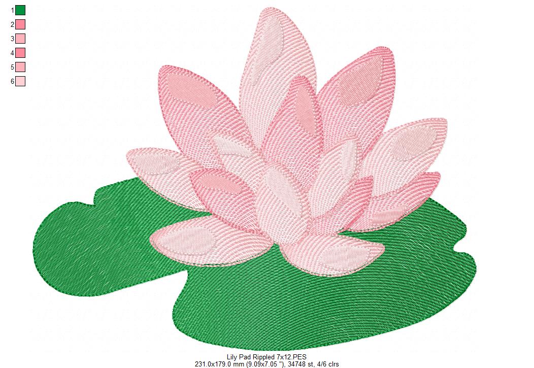 Matriz de Bordado Flor de Lótus com Folha – Ponto Rippled