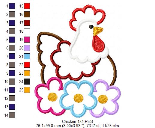 Matriz de Bordado Galinha com Flores – Aplique