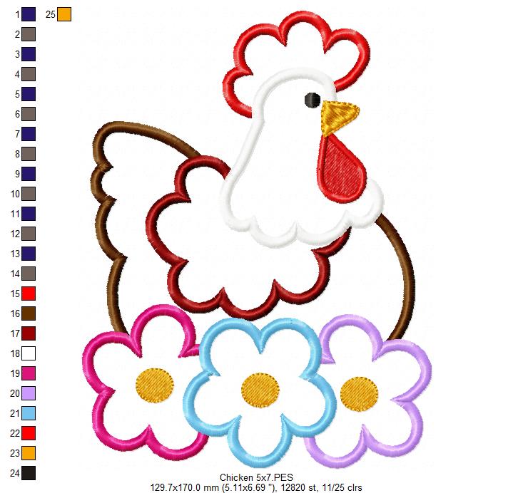 Matriz de Bordado Galinha com Flores – Aplique
