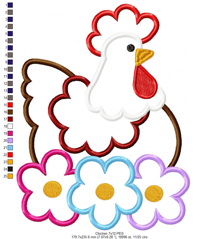 Matriz de Bordado Galinha com Flores – Aplique